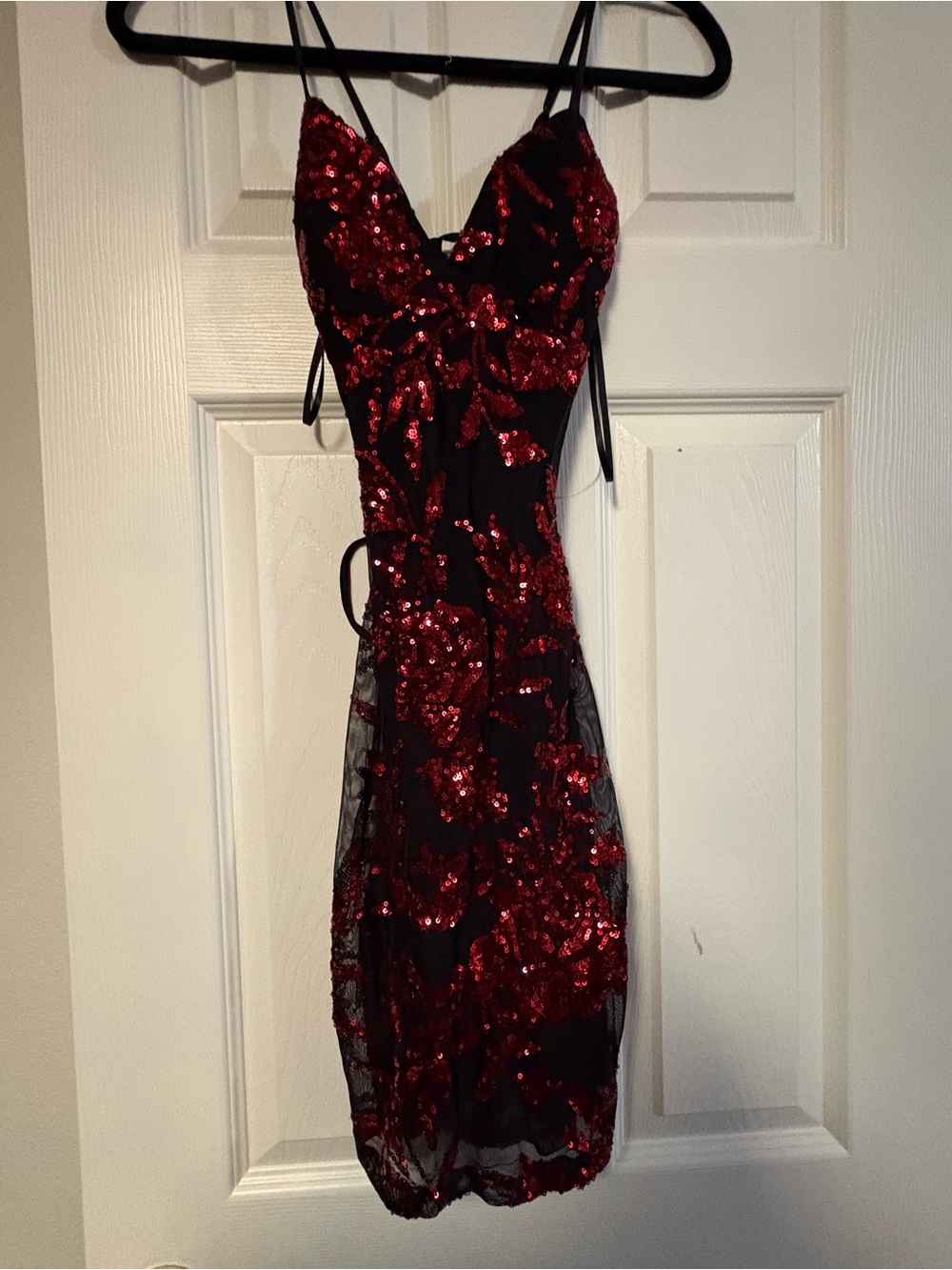 Windsor Red Sequin Mini Dress with Black Mesh